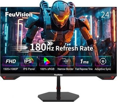 FeuVision 24 Zoll Gaming Monitor, 180Hz, FHD 1080p PC Monitor, 1ms, IPS Panel