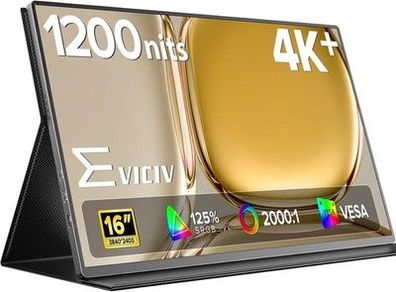 EVICIV Portable Monitor 4K 16 Zoll 1200 nits, UHD Tragbarer Bildschirm 125% sRGB