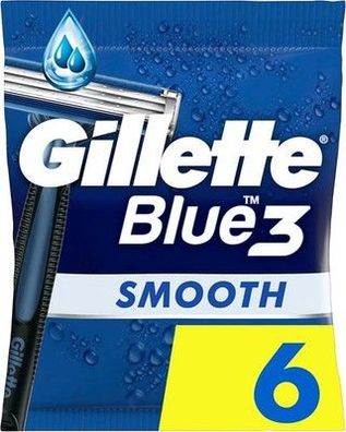 Gillette Blue3 Smooth Einwegrasierer Männer, 6 Rasierer mit 3-fach Klinge, 40°
