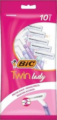 BIC Twin Lady Rasierer Damen, 10 Einweg-Rasierer mit 2 Klingen, rostfreiem Stahl