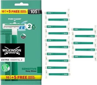 Wilkinson Sword Extra 2 Sensitive Herren Einwegrasierer, 10 + 5 St, 1er Pack