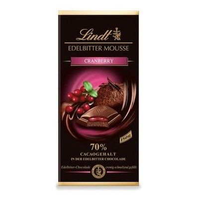 Lindt Schokolade Edelbitter Mousse Cranberry | 150 g Tafel | 70 % Kakaogehalt