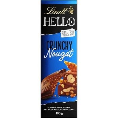 Lindt Schokolade HELLO Crunchy Nougat | 100 g Tafel | Vollmilch-Schokolade