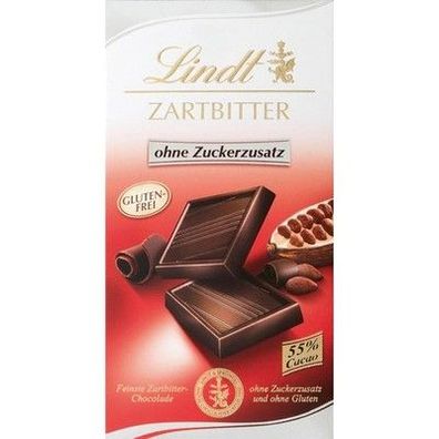 Lindt Schokolade | Zartbitter Tafel ohne Zuckerzusatz | 100g | mit 55% Kakao