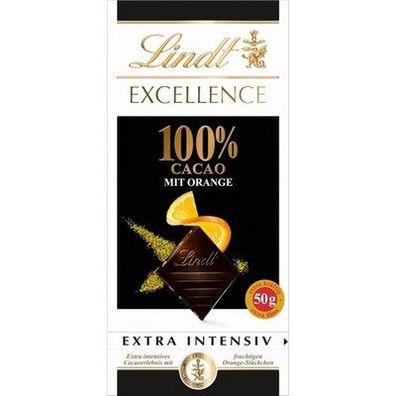 Lindt Schokolade Excellence Tafel 100% mit Orange | 50g | Zartbitter-Schokolade