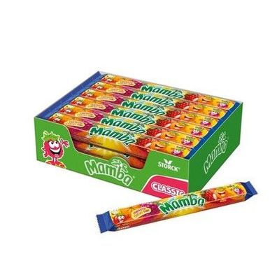 Mamba – 24 x 106g (4er Stange) Kaubonbons mit Fruchtgeschmack in 4 Sorten