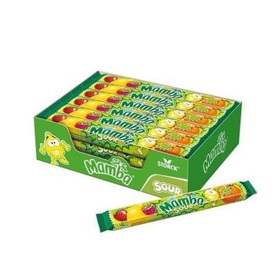 Mamba sour – 24 x 106g (4er Stange) – Leckere saure Kaubonbons mit 4 Sorten