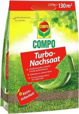 COMPO Turbo Nachsaat - Schnellkeimende Rasensaat - Rasensamen - 2,6kg für 130 m²