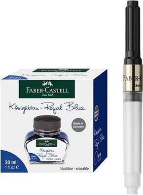 FABER-CASTELL 205034 - Tintenset Königsblau mit Tintenfass 30 ml und Konverter