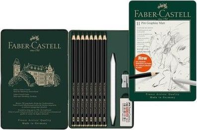 Faber-Castell 115220 - Bleistifte Set Pitt Graphite Matt, 11-tlg, inkl Zubehör