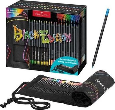 Faber-Castell 116418 - Buntstifte Set mit Stifte Rolle, 72 Black Edition, Stifte