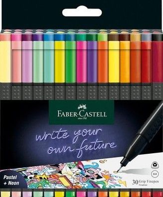 Faber-Castell 151630 Box mit 30 Grip Finelinern, 0,4mm Fineliner Stifte, bunt