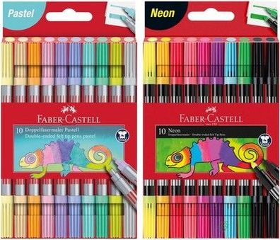 Faber-Castell 205098 - Filzstifte Set Pastell und Neon, 20 Doppelfasermaler