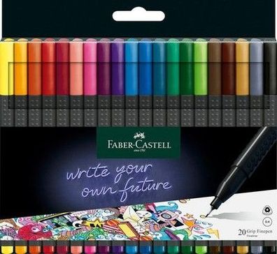 Faber-Castell 151620 Box mit 20 Grip Finelinern, 0,4mm Fineliner Stifte , Bunt