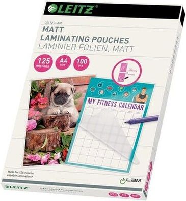 Leitz Heißlaminierfolien A4 Matt 125 mic, Laminierfolien 100er Set (16926)