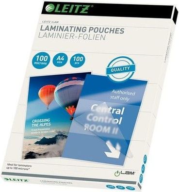 Leitz Heißlaminierfolien A4 100 mic, Hochwertige Laminierfolien im 100er Pack