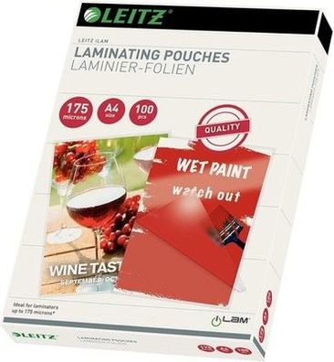 Leitz Heißlaminierfolien A4 175 mic, Hochwertige Laminierfolien im 100er Pack