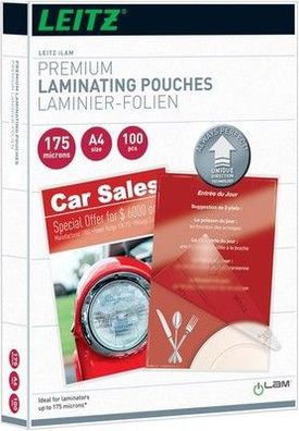 Leitz Heißlaminierfolien A4 175 mic Laminierfolien in Premium-Qualität 100er Set