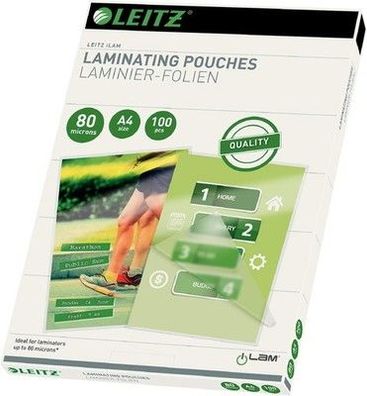 Leitz Heißlaminierfolien A4 80 mic, Hochwertige Laminierfolien 25er Pack (16917)