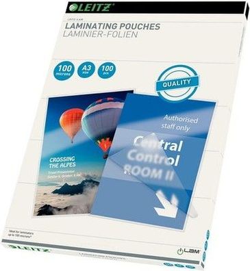 Leitz Heißlaminierfolien A3 100 mic, Hochwertige Laminierfolien im 100er Pack