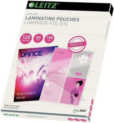 Leitz Heißlaminierfolien A4 125 mic, Hochwertige Laminierfolien, 25er Pack 33835