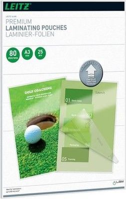 Leitz Heißlaminierfolien A3 80 mic, Laminierfolien in Premium-Qualität, 25er Set