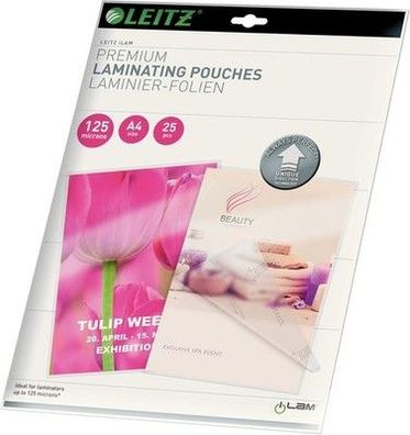 Leitz Heißlaminierfolien A4 125 mic, Laminierfolien in Premium-Qualität 25er Set