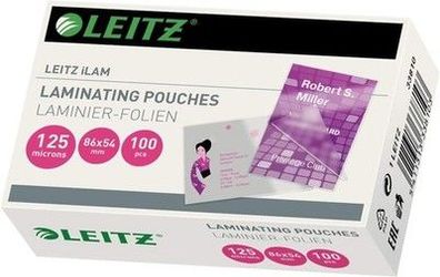 Leitz Heißlaminierfolien 125 mic 54 x 86 mm, Laminieren von Karten, 100er Pack