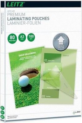 Leitz Heißlaminierfolien A3 80 mic, Laminierfolien in Premium-Qualität 100er Set