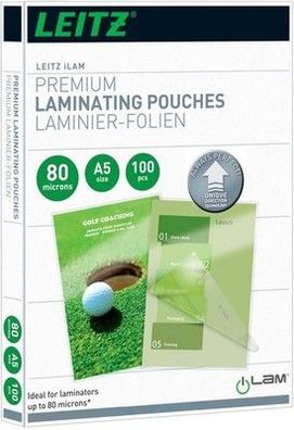 Leitz Heißlaminierfolien A5 80 mic, Laminierfolien in Premium-Qualität 100er Set