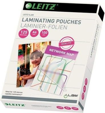 Leitz Heißlaminierfolien A6 125 mic, Hochwertige Laminierfolien im 100er Pack