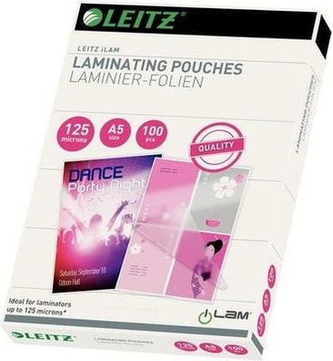 Leitz Heißlaminierfolien A5 125 mic, Hochwertige Laminierfolien im 100er Pack
