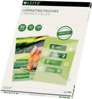 Leitz Heißlaminierfolien A3 80 mic, Hochwertige Laminierfolien im 100er Pack