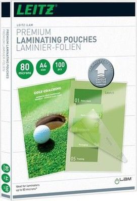 Leitz Heißlaminierfolien A4 80 mic, Laminierfolien in Premium-Qualität 100er Set