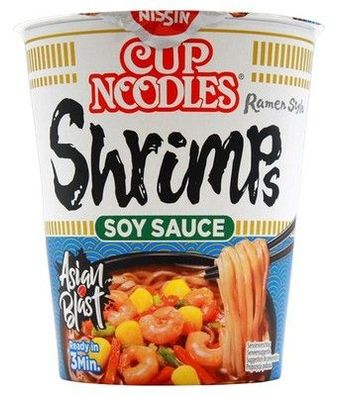 Nissin Cup Noodles Soy Sauce Shrimps, 8er Pack Soup Style Instant-Nudeln (8x63g)
