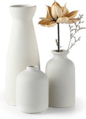 CEMABT Weiß Keramik Vasen 3er-Set Kleine Blumenvasen für Dekor, Modern, weiß