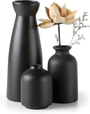 CEMABT Schwarz Keramik Vasen 3er-Set Kleine Blumenvasen für Dekor, in Schwarz