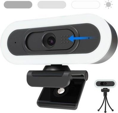 W4LS Webcam HD 2K/1080P mit Ring-Beleuchtung, Autofokus, 65° Ansicht, USB PC