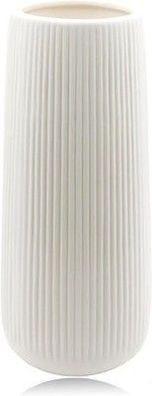 Keramik Vase Weiß, Pampasgrasvasen, 20cm Hoch Glasur Gerippt, Boho Stil, Deko