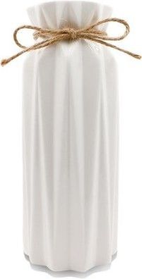Vase Weiß 21.5cm Hoch Glasur, Blumenvase Modern aus Keramik mit Juteschnur, Deko