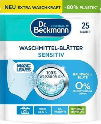 Dr. Beckmann Waschmittel-Blätter Sensitiv Baumwollblüte; 25 Blätter, Vegan