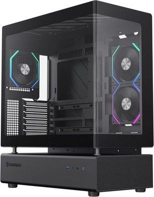 Gamemax N80 BK PC Gehäuse ATX Mid Tower, 270° Glas, 6X 120mm ARGB PWM Lüfter