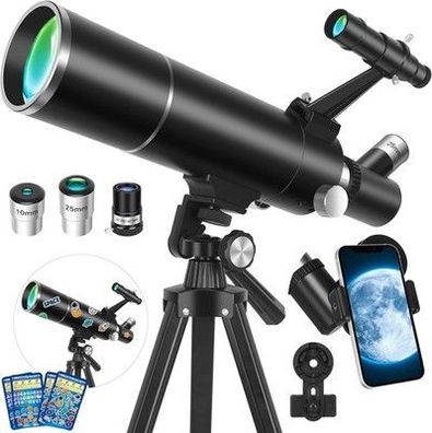 Hugerstar Teleskop Astronomie Profi für Erwachsene, 80/500mm Refraktor Teleskop