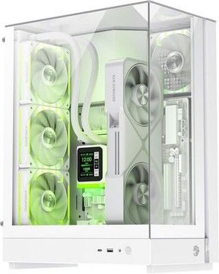 Gamemax T20 WH M-ATX Gaming Gehäuse 270° Panorama Temperglas mit 90° Mainboard