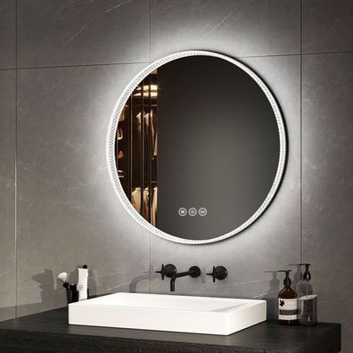 EMKE LED Badspiegel Rund mit Beleuchtung Touch Beschlagfrei 3 Lichtfarbe Wandspiegel