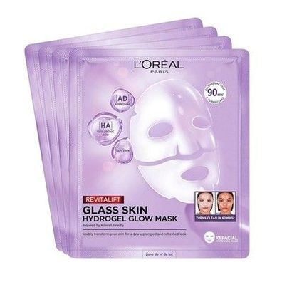 L'Oréal Paris Glass Skin Hydrogel 4er Maskenbox, Revitalift Filler, Set, 100g