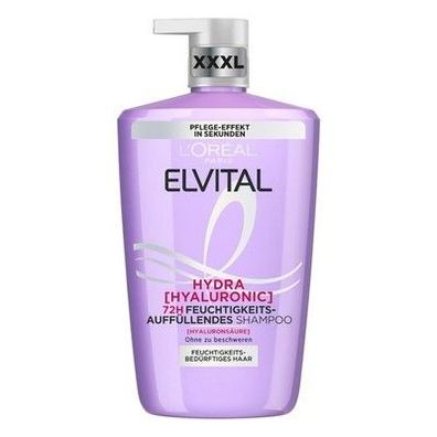 L'Oréal Paris Elvital Hydra Hyaluronic XXXL Shampoo für glänzendes Haar, 1000ml