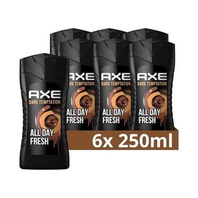 Axe 3-in-1 Duschgel & Shampoo Dark Temptation für ganztägige Frische, 6 x 250 ml
