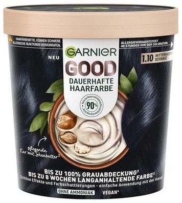 Garnier GOOD Dauerhafte Haarfarbe 1.10 Mitternachts-Schwarz – ohne Ammoniak