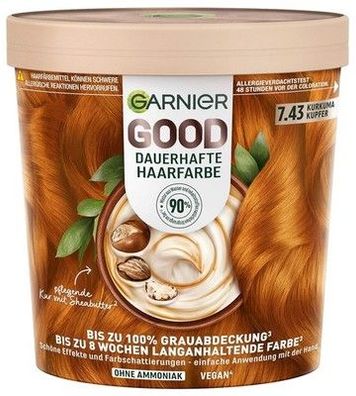 Garnier GOOD Dauerhafte Haarfarbe 7.43 Kurkuma Kupfer – Coloration ohne Ammoniak